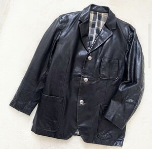 精錬の覇気 80s vintage leather jacket silver button テーラードジャケット 本革 BLACK 銀ボタン ヴィンテージ コート チェック レザー