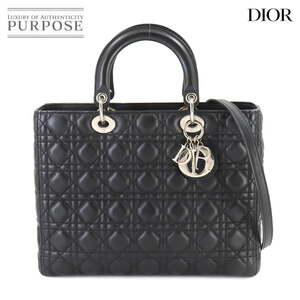 新品同様 クリスチャン ディオール Christian Dior レディディオール ラージ 2way ハンド ショルダー バッグ レザー ブラック 90243389