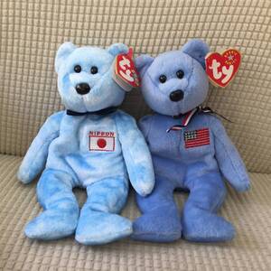 [玩具] ぬいぐるみ「tyビーニーベイビーズ」2体セット 可愛い Ty Beanie Babies「nipponia/america」くま 熊 動物 アニマル 2000 2001 国旗