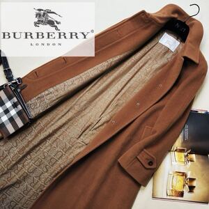 h2 極美　柔らかなカシミヤ70% ◎参考価格30万●BURBERRY ●華やかなロゴ装飾柄〜高級ステンカラーコート バーバリーコートレディース