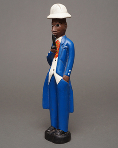 アフリカ　コートジボワール　コロン人形　Lサイズ　No.32　パイプをふかす紳士　木彫り　立像　アフリカ雑貨　彫刻
