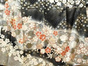 平和屋着物■豪華振袖　駒刺繍　舞花文　暈し染め　黒地　金銀彩　正絹　逸品　CAAK6275yc