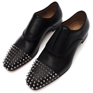 F0539S 未使用品 Christian Louboutin/スパイクスタッズ レザーシューズ【サイズ：42.5】ブラック ALPHA MALE SPIKES FLAT CALF/GG 