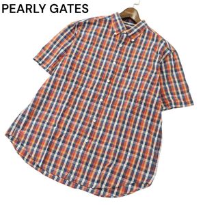 PEARLY GATES パーリーゲイツ DAY NAP 春夏★ 半袖 ボタンダウン チェック シャツ Sz.3　メンズ ゴルフ 日本製　A4T06279_6#A