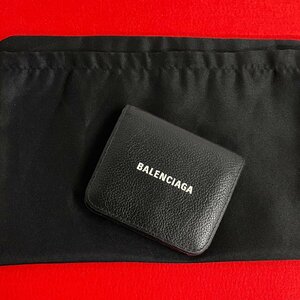 極美品 BALENCIAGA バレンシアガ エブリデイ ロゴ レザー 二つ折り財布 ミニ ウォレット カードケース ブラック 黒 41531