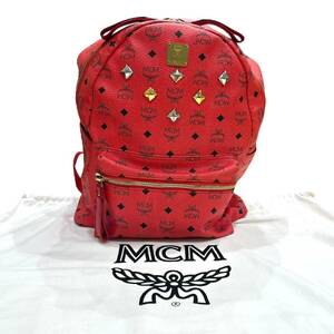 MCM エム・シー・エム ヴィセトス スタッズ リュックサック バックパック レッド系