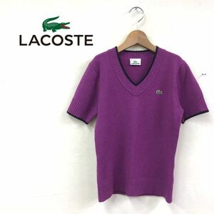 1O1236-K◆良品 LACOSTE ラコステ 半袖ニットトップス◆size40 パープル Vネック カシミヤ混ウール カジュアル パイピング レディース