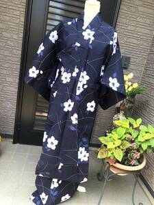 新品　浴衣　紺地　L　和服　完成品　女性用　