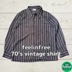 70s feelinfree ビンテージ長袖ストライプシャツ XL