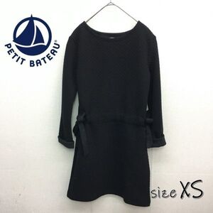 EZ3244●PETIT BATEAU 腰ラメリボン キルティング ワンピース 長袖●XS●ブラック プチバトー