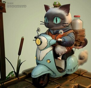 1/35 ネコ バイク ジオラマ　ガレージキット レジンキット　猫 バイク　スクーター　3Dプリンター製作　オマケバイク１台付