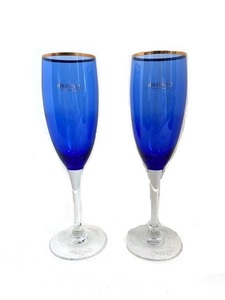 【即決/箱付き】 MIKIMOTO ミキモト ペアグラス シャンパングラス ブルー ガラス 青 