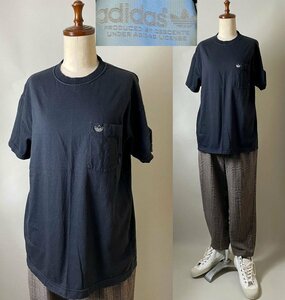 ☆【希少 名作 80～90年代 日本製】 デサント ビンテージ アディダス ADIDAS トレフォイル ワッペン ポケット Tシャツ S-Mサイズ ブラック