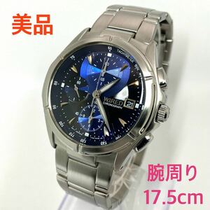 美品☆電池新品☆送料込☆セイコー SEIKO ワイアード WIRED クロノグラフ メンズ腕時計 青 ブルー ネイビー 人気モデル 7T92-0GB0 AGBV141