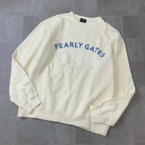 PEARLY GATES パーリーゲイツ 刺繍ロゴ ビッグキャラ スウェット トレーナー メンズ サイズ5 XL オフホワイト ゴルフ golf