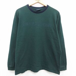 XL/古着 ノーティカ 長袖 ビンテージ ブランド Tシャツ メンズ 00s ビッグロゴ 大きいサイズ コットン クルーネック 緑他 グ