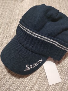 新品 未使用 SRIXON ツバ付き ニットキャップ ネイビー 紺 スリクソン ニット帽 帽子 メンズ ゴルフウェア 防寒