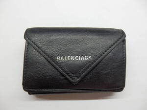 172H109A◆BALENCIAGA バレンシアガ ペーパーミニ 3つ折り財布 391446 ブラック 中古