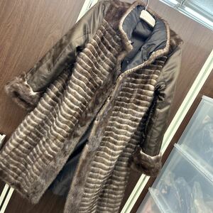 96. 毛皮 コート アウター MINK ミンク　ファーコート ロングコート ブラウン 茶 リアルファー リバーシブル