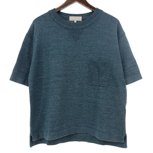 【特別価格】ALEFRUDEE 15SS-NT01 コットン リネン 半袖 セーター ニット ブルー系 メンズF