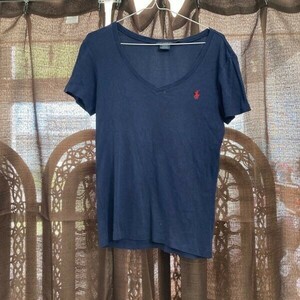 Y356 ラルフローレン RALPH LAUREN SPORT 半袖Tシャツ ネイビー Vネック コットン スポーツ レジャー ゴルフ