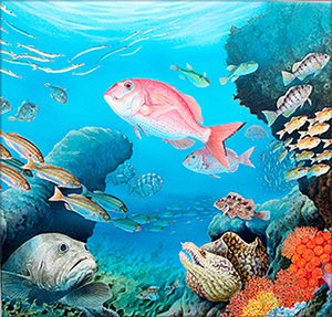 【絵画】「浅い海の生き物」　リアルイラストレーション　真作