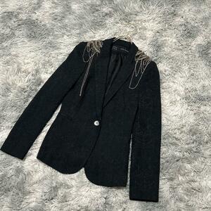 ZARA ザラテーラードジャケット黒系【M（USA XS）】個性的 総柄