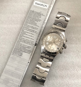 SWATCH IRONY CHRONO クロノグラフ 稼動品 ブレスレット シルバー カラー SWISS 製 クロノ シンプル 共用 スウォッチ