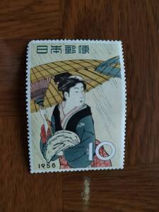 切手趣味週間『雨中湯帰り（雨傘）』-1 鳥居清長 1958年／昭和33年 未使用 即決！