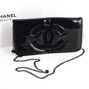 シャネル CHANEL ノベルティ VIPギフト もこもこ ポーチ ショルダーバッグ 2WAY エナメル 斜めがけ レディース ブランド 黒 非売品