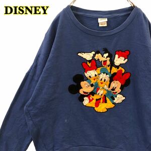 DISNEY ディズニー　スウェット　トレーナー ふわふわワッペン　青　レディース　Lサイズ　【AY0612】