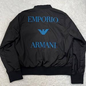 極美品/XXXL◎エンポリオアルマーニ EMPORIO ARMANI リバーシブル ブルゾン 刺繍 イーグルロゴ アウター MA-1 ジャケット 黒 青 54