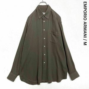 エンポリオアルマーニ　90年代　長袖シャツ　コーデュロイ　細畝　ポケット　メンズ　Mサイズ　オリーブグリーン　EMPORIO ARMANI