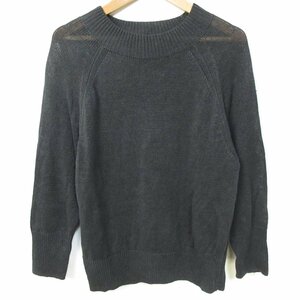 美品 MARGARET HOWELL マーガレットハウエル FADED LINEN リネン100％ 長袖 ハイネック ニットカットソー サマーセーター 2 ブラック ◆