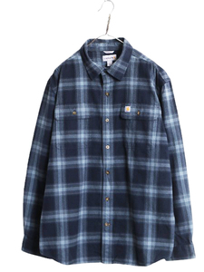 US企画 カーハート チェック 長袖 ヘビー フランネル シャツ メンズ L / 古着 Carhartt ワーク ネルシャツ 厚手 コットン 廃盤 長袖シャツ