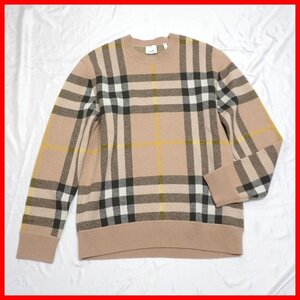 ★美品 BURBERRY/バーバリー カシミヤ ニットセーター メンズM/ベージュ系/チェック柄/クルーネック&1242600079