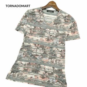 TORNADOMART トルネードマート 春夏 花柄 フラワー タック ボーダー★ 半袖 カットソー Tシャツ Sz.M　メンズ 日本製　A4T07377_6#A