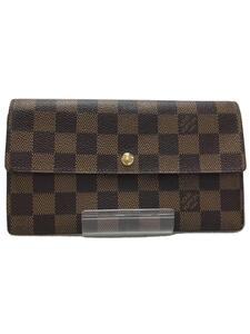 LOUIS VUITTON◆ポシェットポルトモネカルトクレディ_ダミエエベヌ/長財布/PVC/BRW/N61724/使用感有//