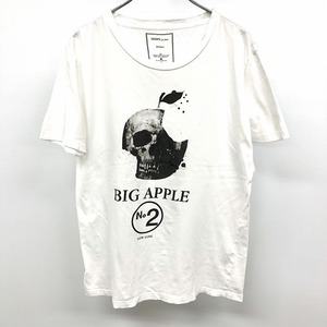 SHIPS JET BLUE シップス M メンズ Tシャツ プリント スカル ドクロ 骸骨 BIG APPLE NEW YORK 半袖 日本製 綿100% ヘザーオフホワイト 白系