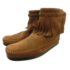 新品未使用★MINNETONKA★ミネトンカ★☆#293 ミネトンカ フリンジBackZipブーツ 6/23cm DUSTY BROWN