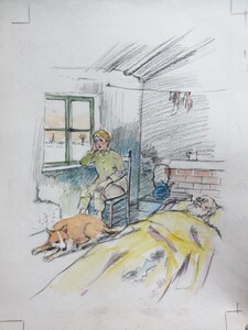 直筆画】吉井忠(少年少女世界の文学「フランダースの犬」)直筆挿絵原画 カラー画稿 B/検;児童真筆肉筆熊谷守一高山良策池袋モンパルナス