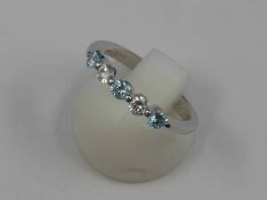 プラチナ　PT　ブルーダイヤモンド/ダイヤモンド　一文字　リング　0.30ct 0.20ct　#11　送料無料　3396