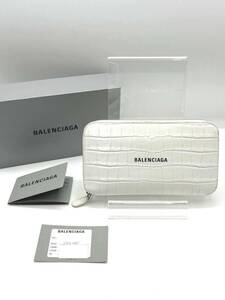 BALENCIAGA　バレンシアガ　ラウンドファスナー長財布　型押し　ホワイト　594290　H10.5　W18.5