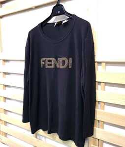 希少☆FENDI フェンディ ロゴ ワッペン Tシャツ スエット 長袖 七分袖 ブラック 40 イタリア製