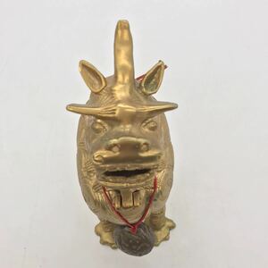 香炉 麒麟 工芸品 骨董品(検 置物 オブジェ 魔除け 和風 中国 古玩 金彩 縁起物NN12B08