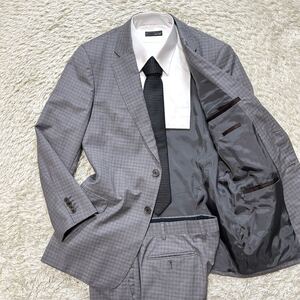 希少XL相当!!!アルマーニコレツォーニ【最高級の逸品】ARMANI COLLEZIONI スーツ　セットアップ　テーラードジャケット　チェック　グレー