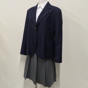 A219 (中古) 学生服 3点セット /160/M/Ｗ64/丈55/ブレザー/スカート/ブラウス/Takashimaya/長袖/冬服/冬用/制服/中学校/高校/女子学生/学生