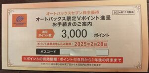 オートバックス株主優待限定Vポイント　9,000円分