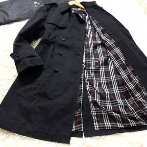 絶版BURBERRY BLACKLABELナポレオンコート銀ベルト金具 マリントレンチL～M 黒ノバチェック ジャケット ブラレ バーバリーブラックレーベル