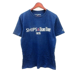 シップス SHIPS BLUE BLUE 1975 カットソー Tシャツ クルーネック プリント 半袖 L 紺 ネイビー /MN メンズ